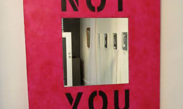 "Not You" - 2014 - Installation view from Santa Fe exhibit 28' x 40" Encaustic on panel, glass mirror, oil